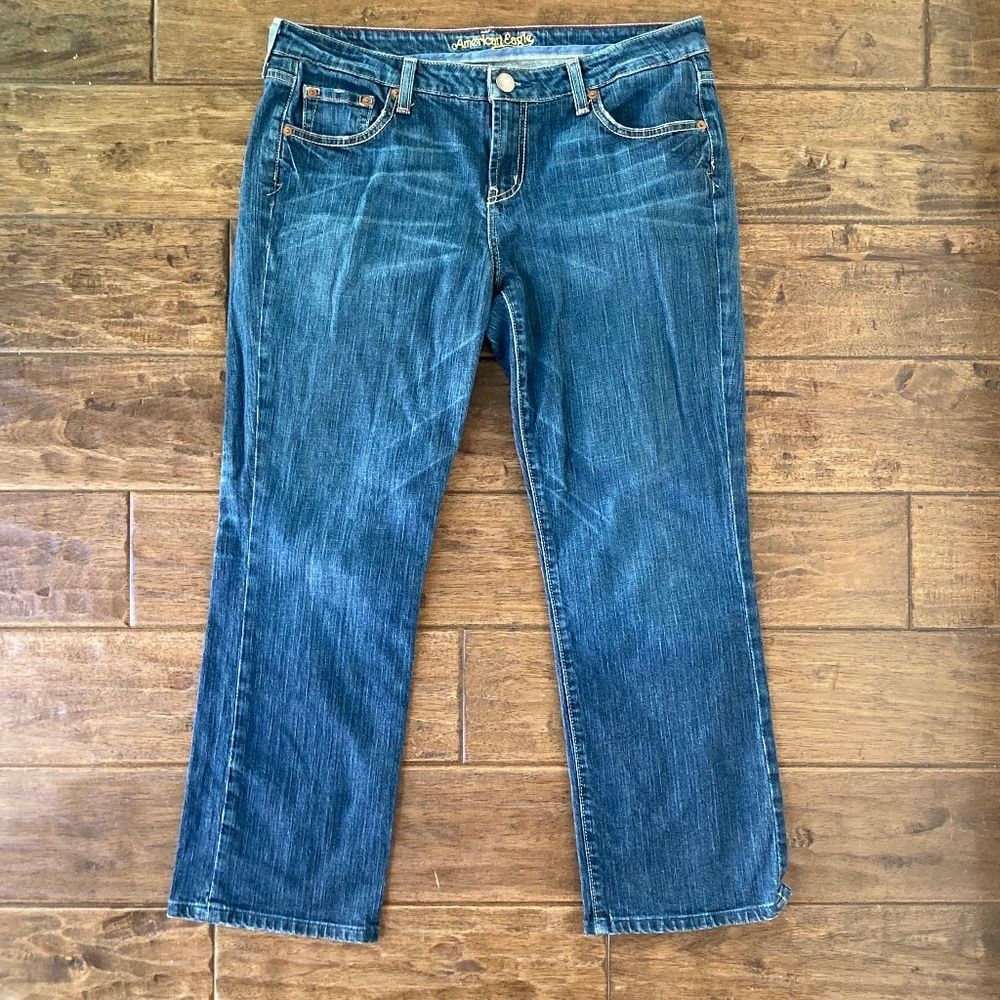 Vintage 00's Y2K American Eagle Womens 14 Straight Leg Jeans Low Rise Dark Wash